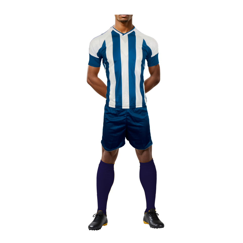 Mitzuma Argentina Soccer Kit – Navy and White | Striped Sublimated Team Set with Kit Bag