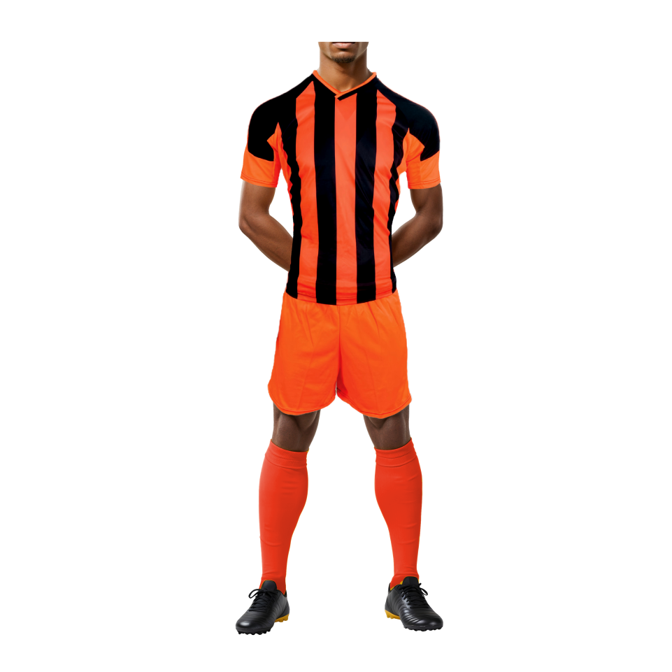 Mitzuma Argentina Soccer Kit – Neon Orange and Black | Striped Sublimated Team Set with Kit Bag