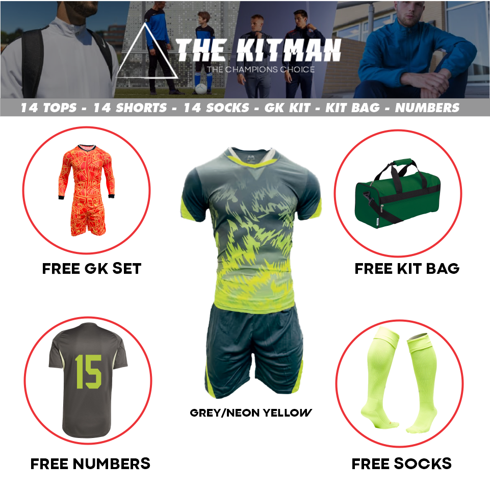 Mitzuma 15 Player Soccer Kit – Grey/Neon Yellow Full Team Strip SA