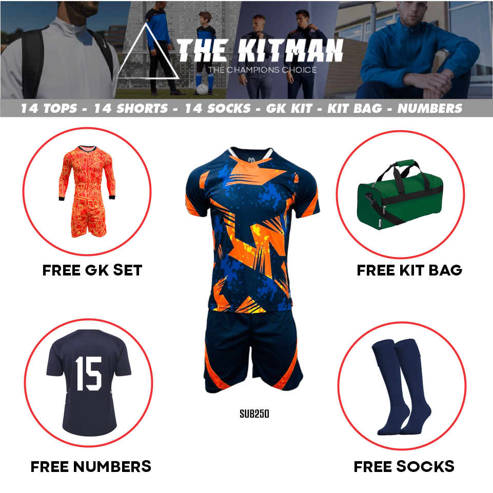 Mitzuma Limited Edition Sublimated Soccer Kit | Navy and Orange 1 limited edition sublimated soccer kit